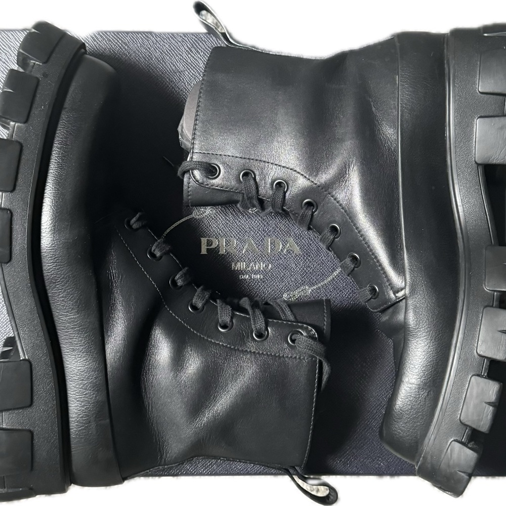 Prada Monolith Leather and Nylon Combat Boots